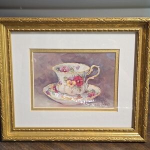 Gold Framed Barbara Mock "Pansy Teacup"